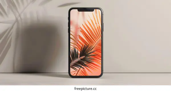 Minimalist Smartphone Mockup with Palm Leaf Background