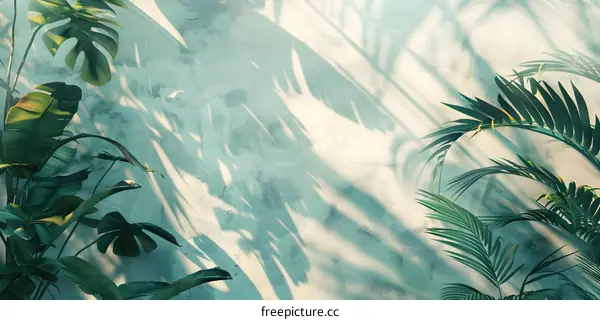 Tropical Leaves Shadows On White Wall Background