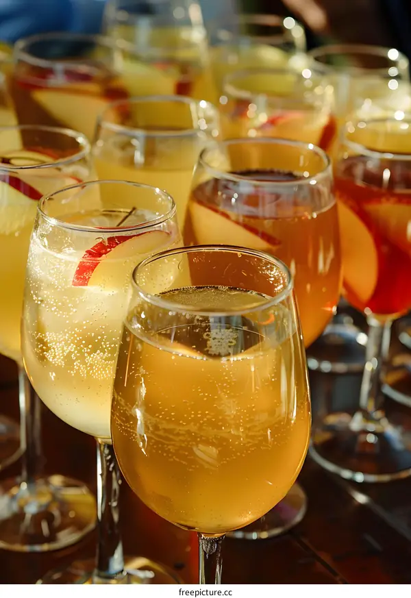 Close Up of Apple Cider Cocktails in Clear Glasses