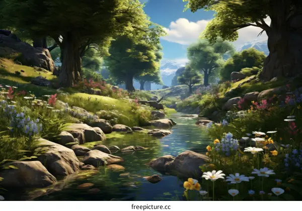 A beautiful landscape with a river running through it