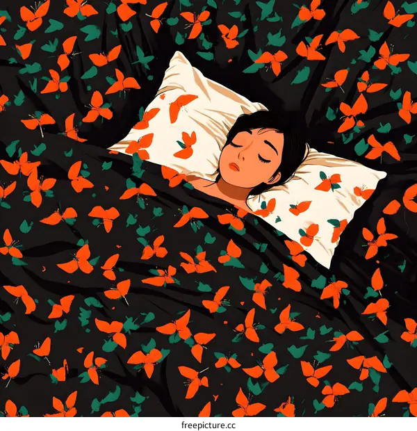 Sleeping Woman Surrounded by Butterflies Illustration