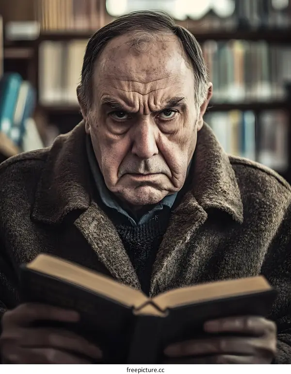Old Man Reading a Book in Library