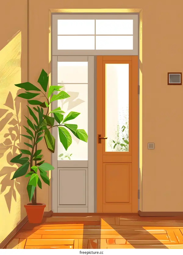 Sunlight Streaming Through Window and Door in a Room