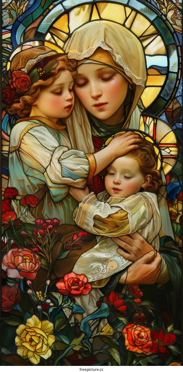 Stained Glass Window with Jesus and an Angel