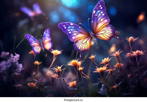 Two fantasy butterflies with flowers