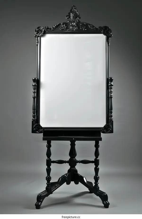 Black Ornate Wooden Easel With Blank White Canvas