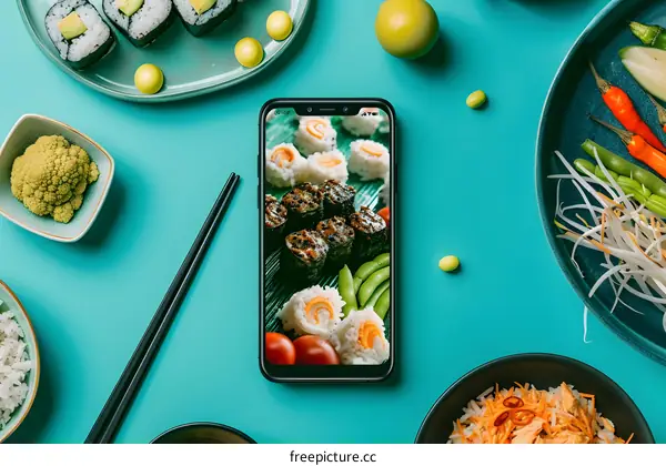Flat Lay Sushi Phone Screen Food Photography