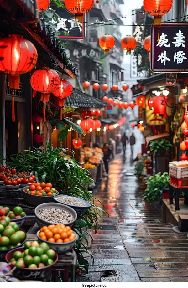 Lantern Lit Street Market in China