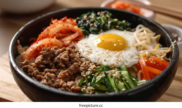 Korean Bibimbap with Rice, Egg, and Vegetables