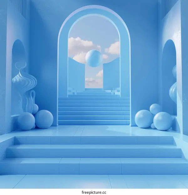 Abstract Blue Architectural Scene with Geometric Forms