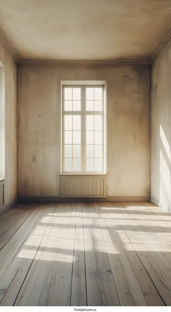 Empty Room with Sunlight and Wooden Floor