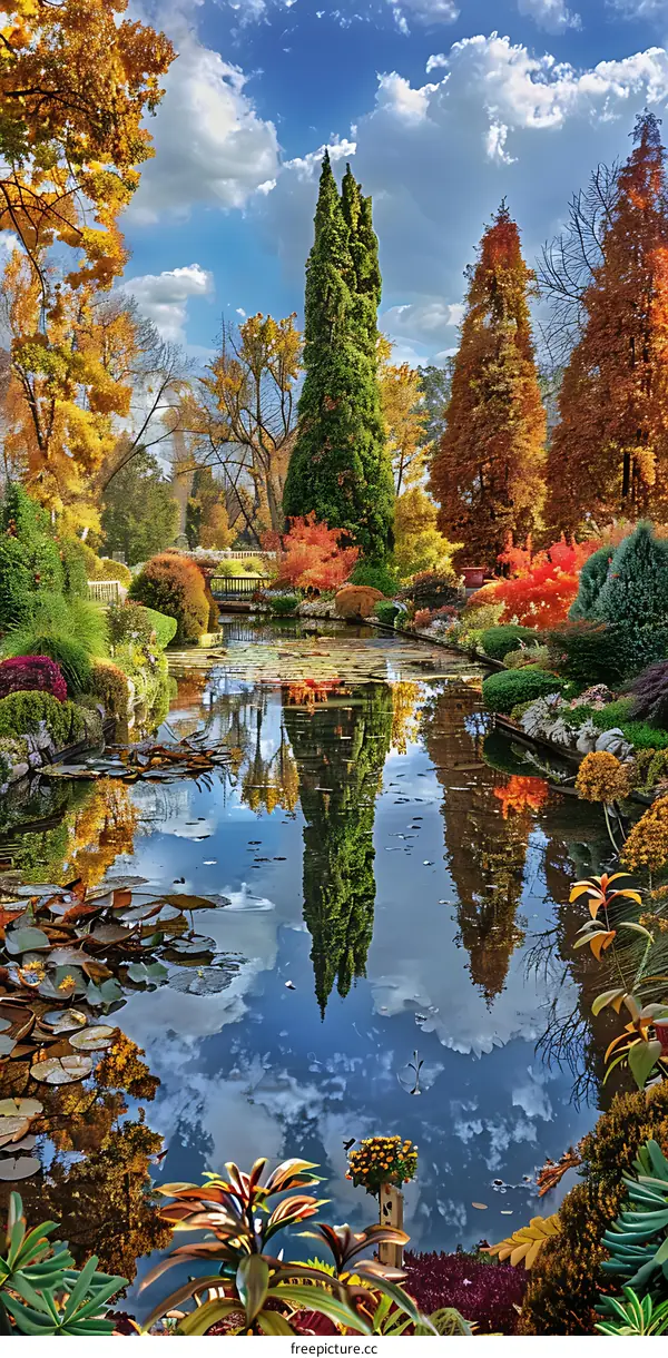 Autumn Reflection in a Pond with Colorful Trees