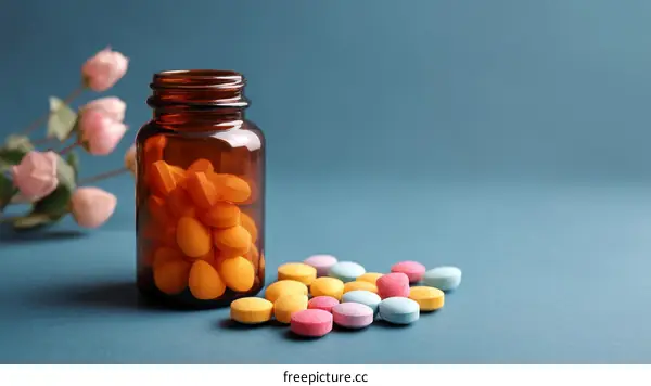 Colorful Medical Pills in a Bottle