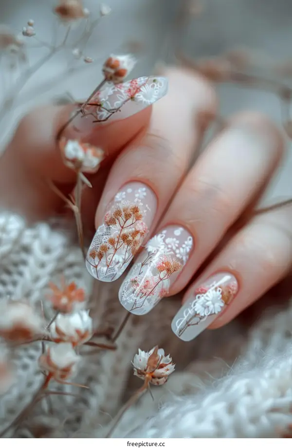 Dried flowers and lace nail art
