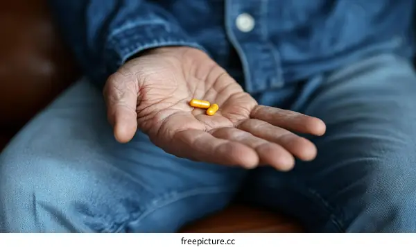 Elderly Person Holding Medicine Capsules