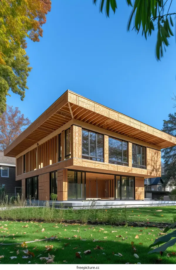 unfinished modern house with large windows