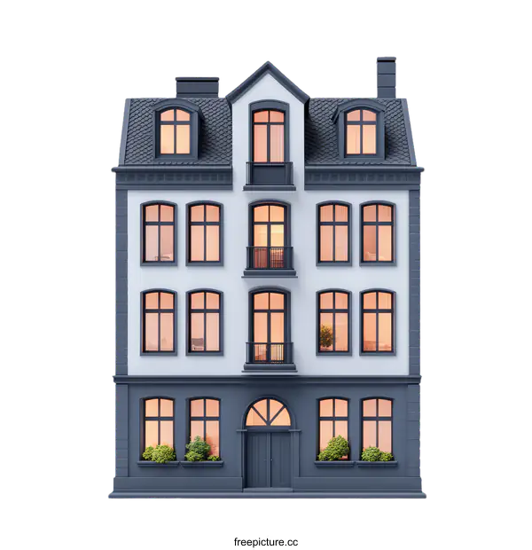 [Transparent Background PNG]Classic European Townhouse Facade Illustration