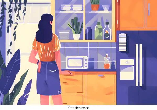 Woman in Kitchen Looking at the Shelves