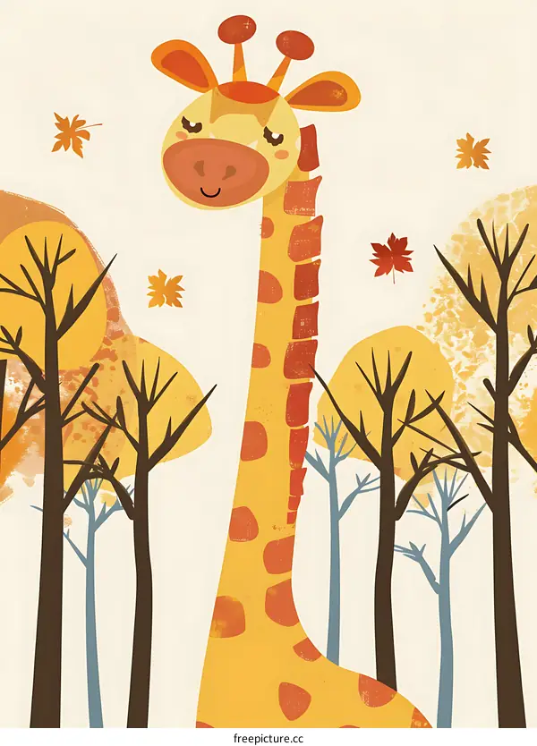Cute Cartoon Giraffe In The Forest