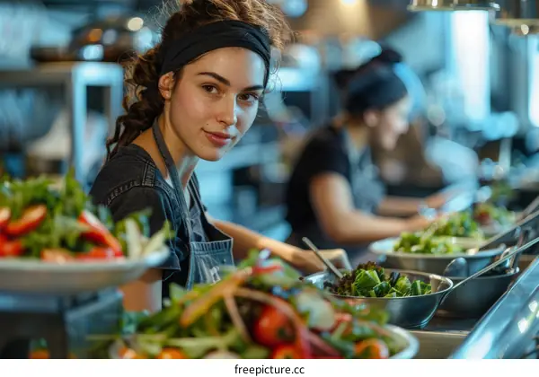 Portrait of a young female chef working in a commercial kitchen