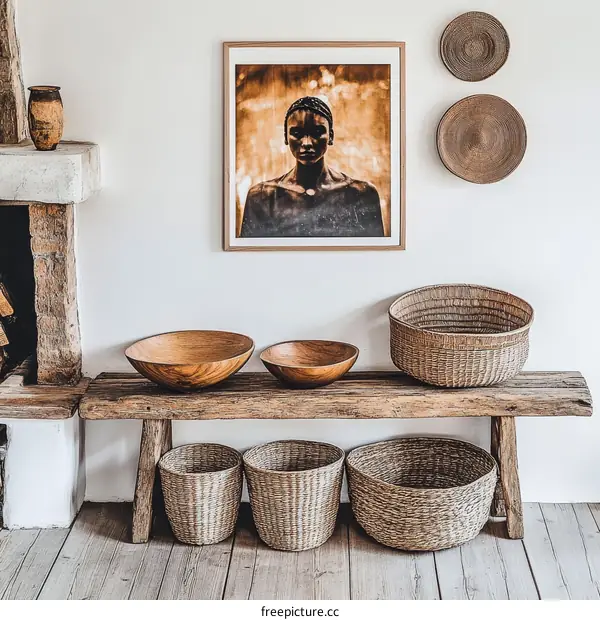 African Woman Portrait Artwork in Rustic Home Decor