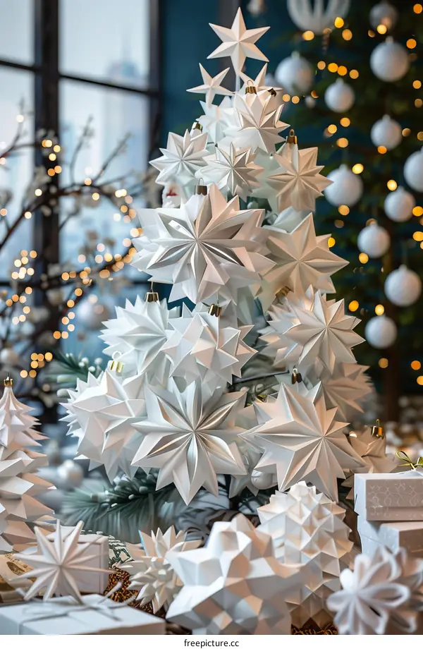 Christmas Tree with White Origami Paper Stars