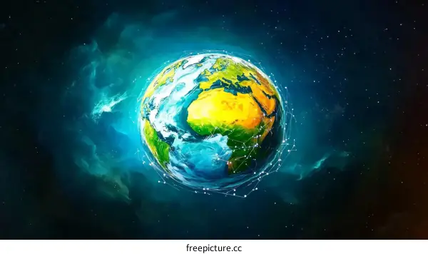Global Earth illustration with digital network