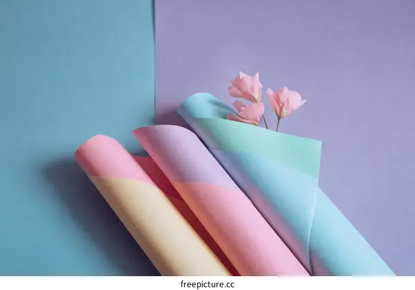 Pastel Paper Craft Composition with Flowers