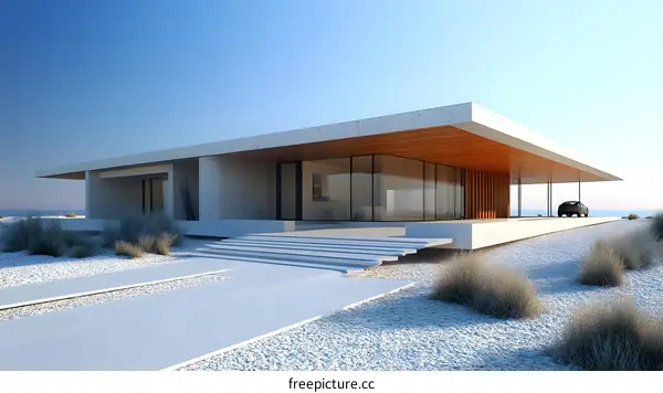 Modern Minimalist Concrete House with Glass Walls and Wooden Accents