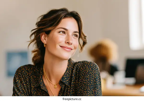Smiling Woman in a Stylish Office Setting