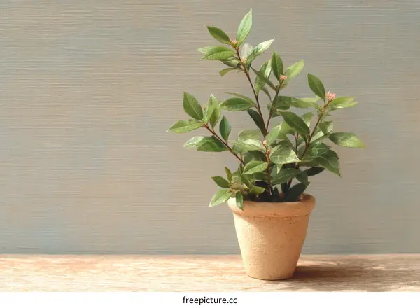 Small potted plant with light-colored pot