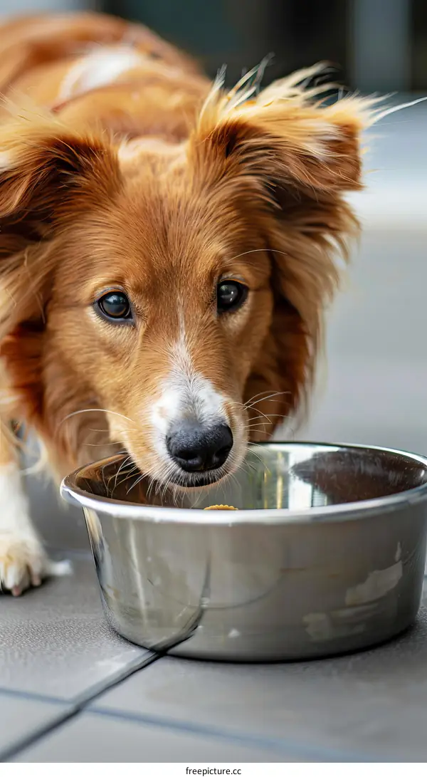 Dog eating from a bowl