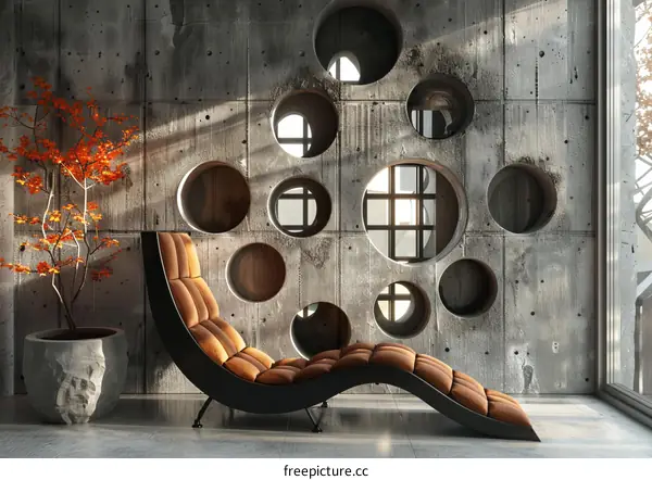 Modern Concrete Interior with Reclining Chair