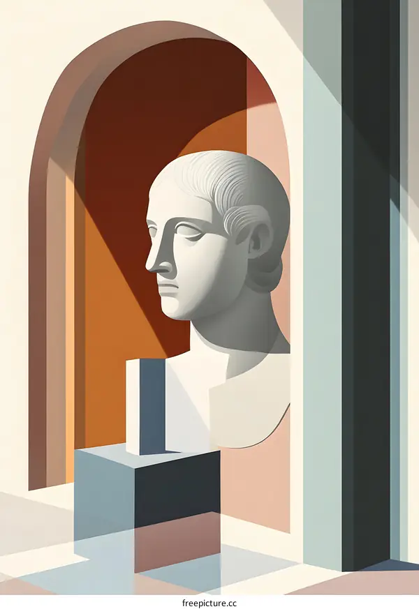 Abstract Illustration of a Bust in a Minimalist Interior