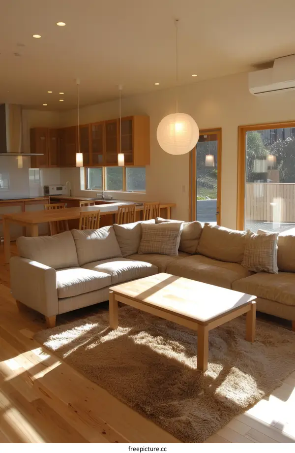 Bright and Airy Japanese Living Room With Wood Accents