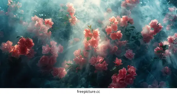 Ethereal Flowers in the Mist: A Dreamlike Fantasy
