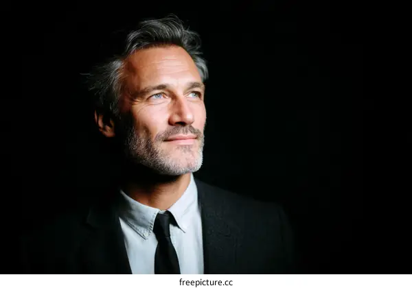 Thoughtful Businessman Portrait Against Black Background