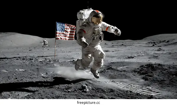 Astronaut Running on the Moon, Historic Spacewalk