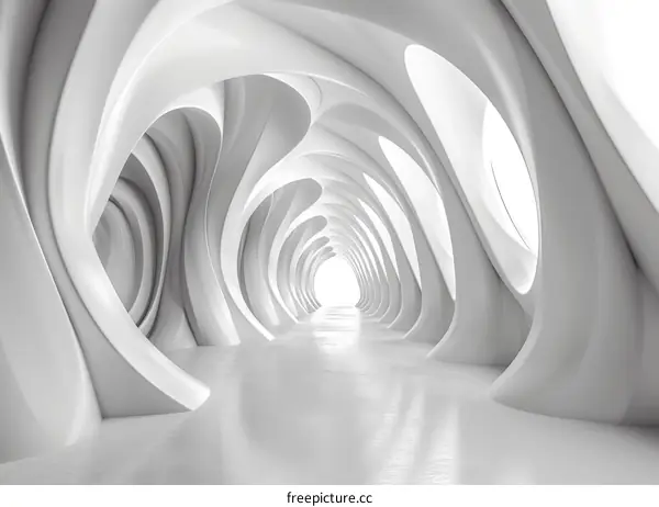 Circular White Concrete Corridor: Futuristic Interior Design