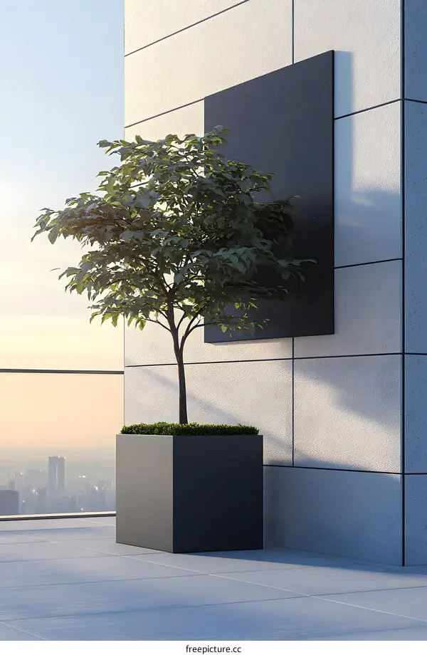 Modern Minimalist Building Exterior Design with a Green Plant in a Pot