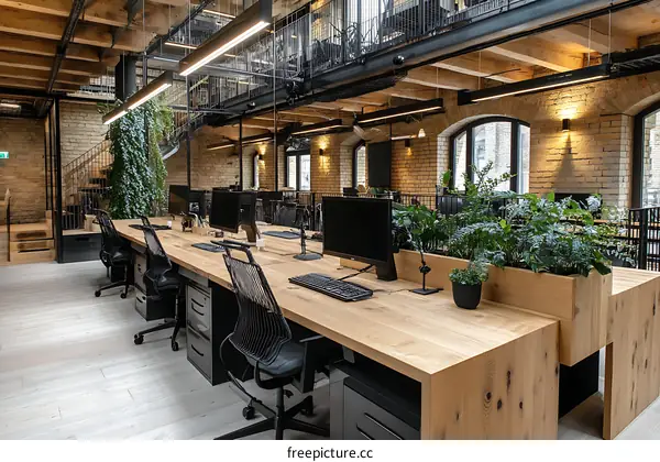 Modern Industrial Office Space with Many People