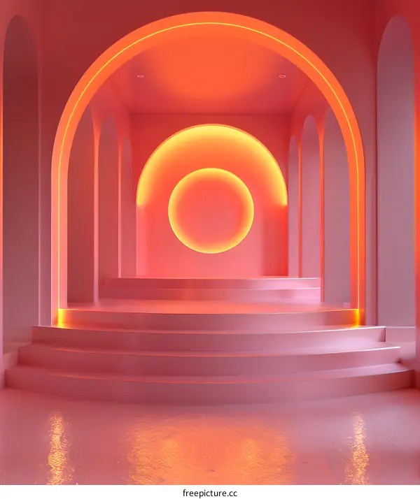 Simple Geometric Archway Corridor with Pink Tones