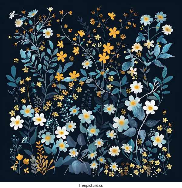 Blue and Yellow Flowers Illustration