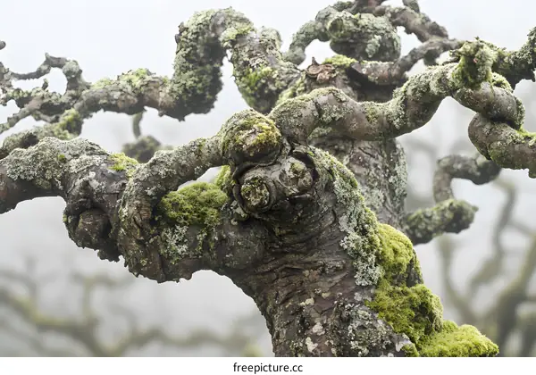 Close Up of Twisted Tree Branch with Moss
