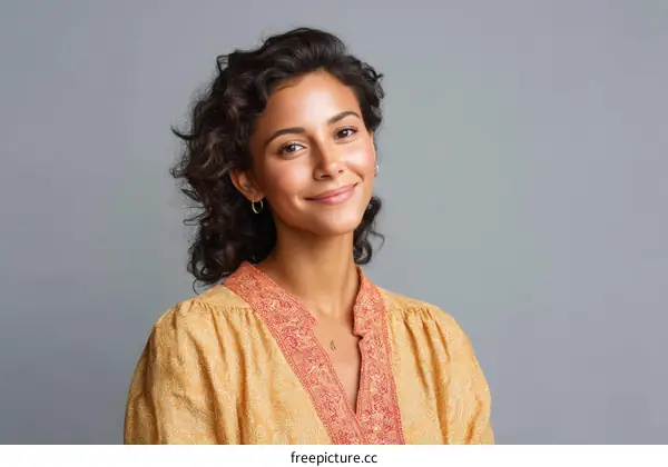 Portrait of a Smiling Woman with Curly Hair