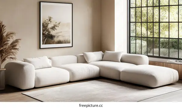 Modern Minimalist Sectional Sofa in Beige Living Room