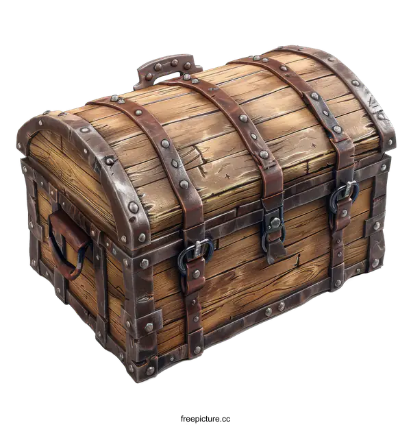 [Transparent Background PNG]An illustration of a wooden treasure chest with metal.