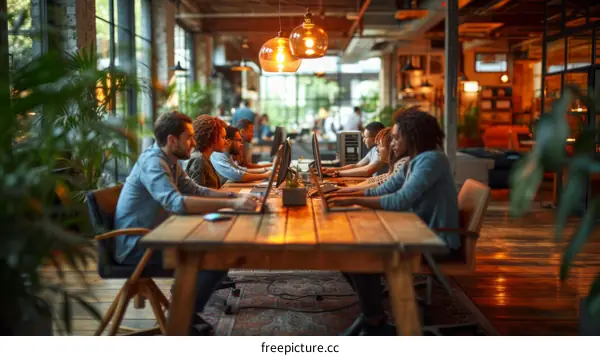 Multiethnic group of young professionals working together in a relaxed creative office space