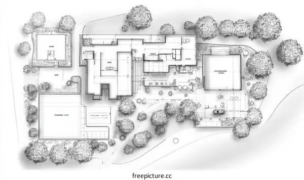 Architectural Plan of a Modern House with Landscaping