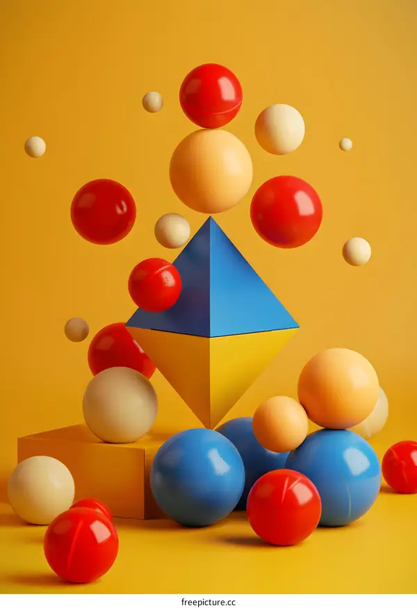 Abstract Geometric Shapes with Colorful Spheres